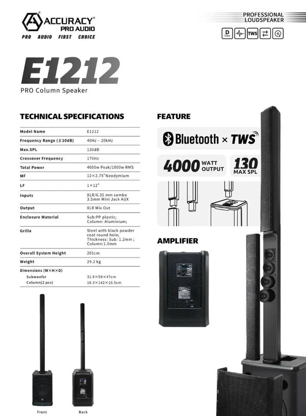 Accuracy Pro Audio E1212 Column Speaker – Powerful. Portable. Professional