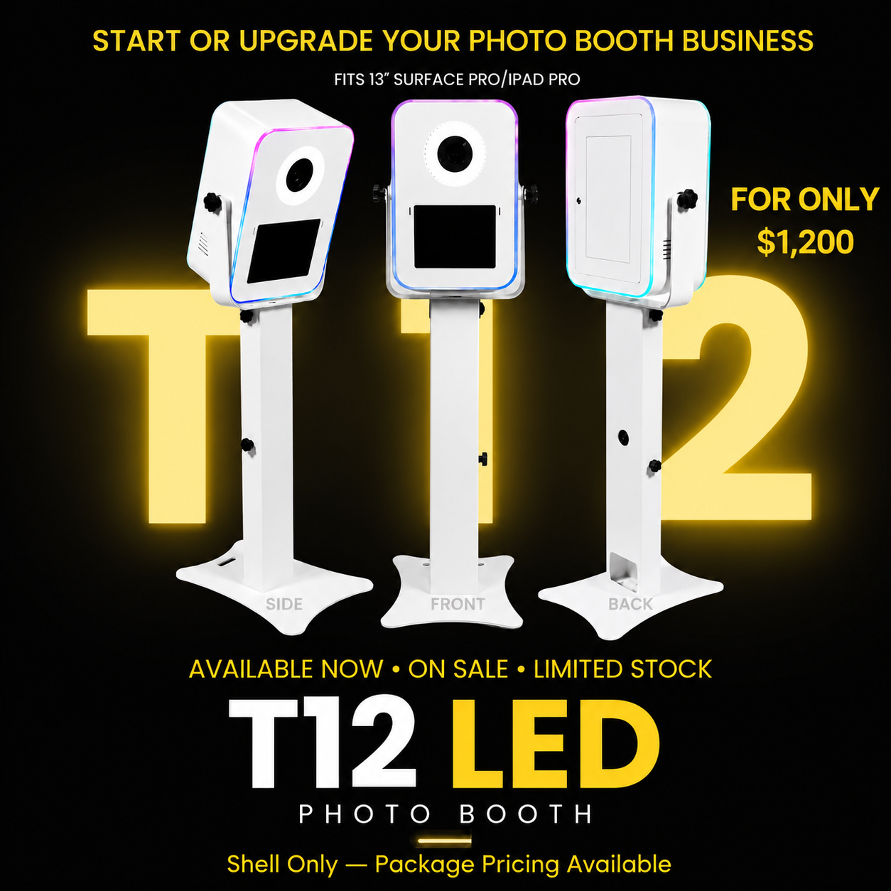 T12 LED Photo Booth Shell with RGB Edge Lighting for 13-Inch iPad Pro or Surface Pro